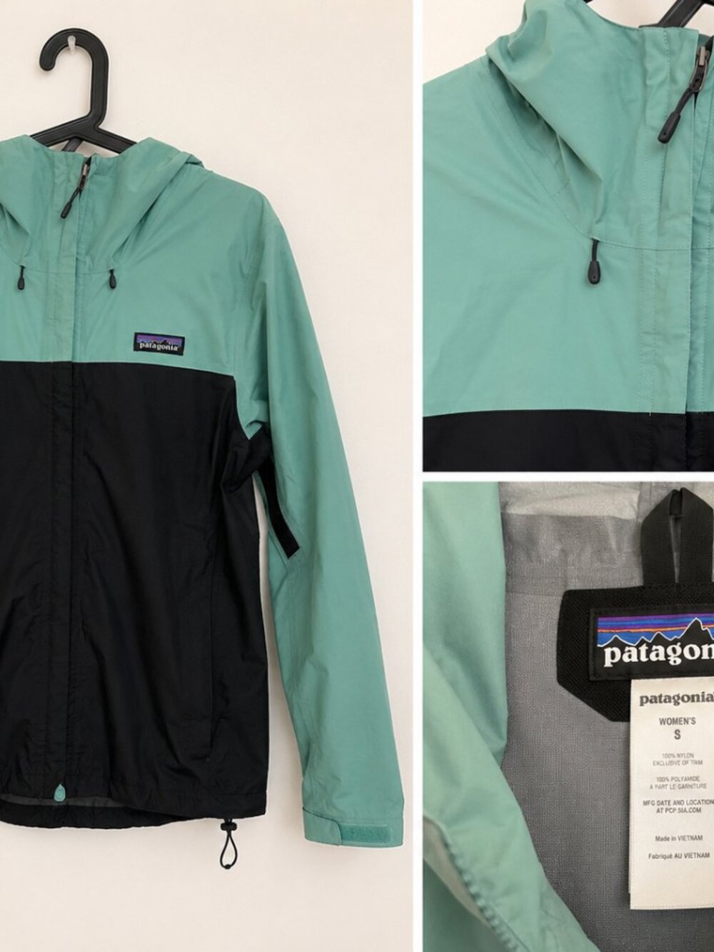 Patagonia Torrentshell Rain Jacket Aqua Black Hooded Waterproof Women's S